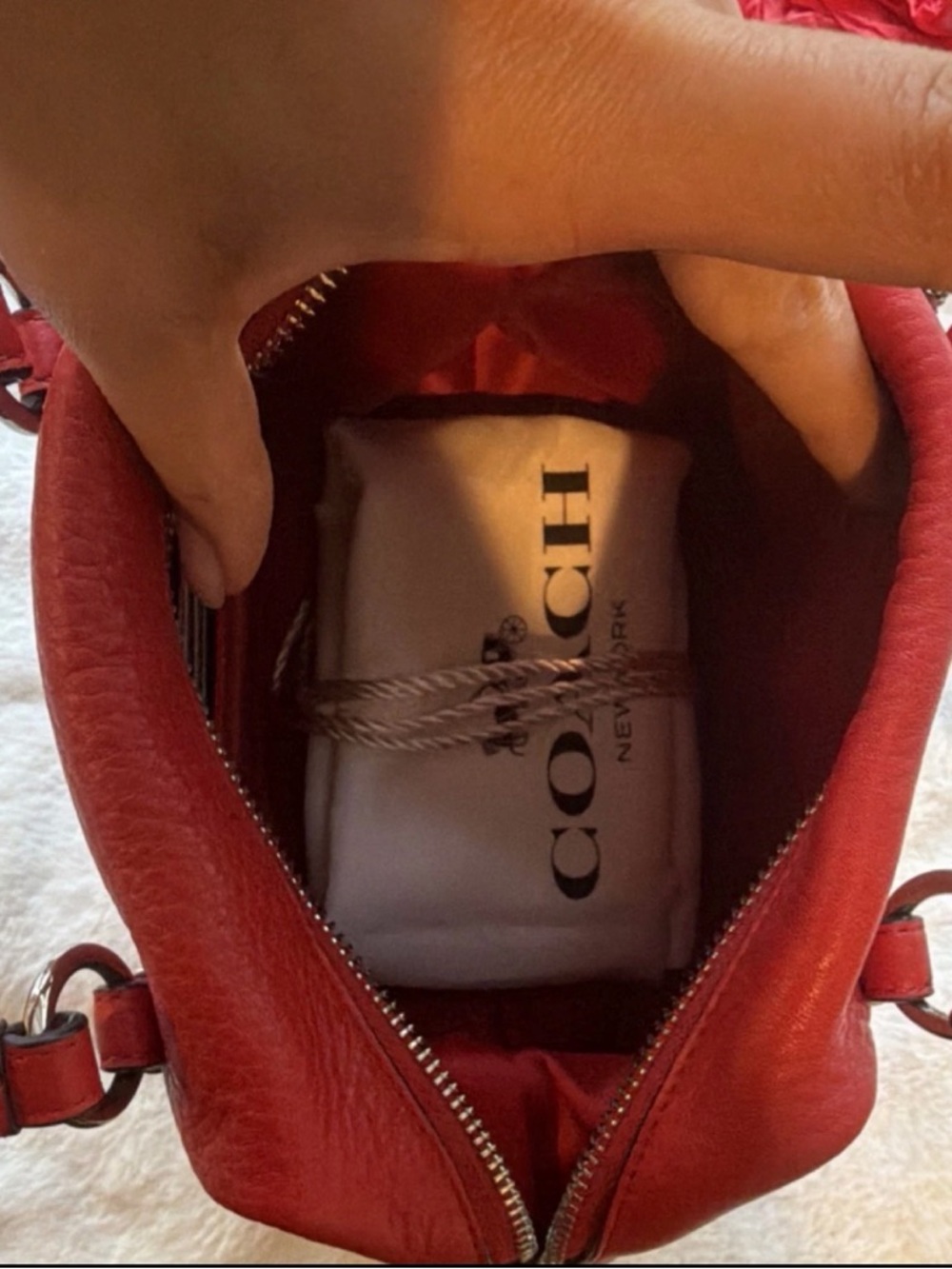 Coach - Red Leather Julia Satchel Handbag with Silver Hardware - Picture 4 of 4